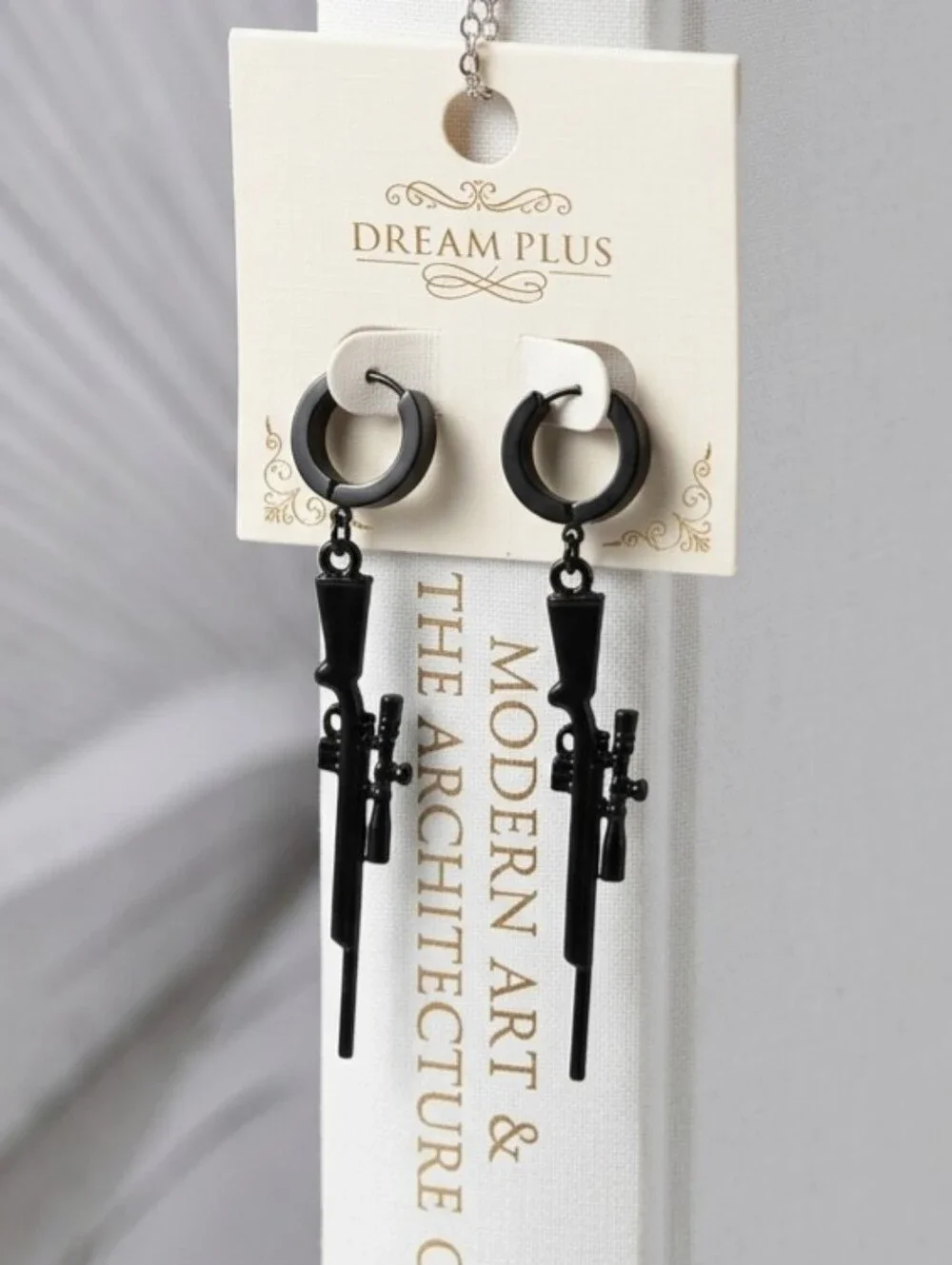 Mateo Black Hoop Earrings / Sniper Rifle Unisex Hoop Earrings. Length: 6.5 cm.​